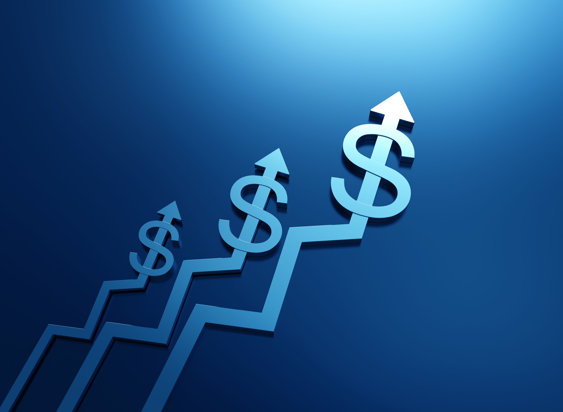 American Dollar Symbol And A Blue Arrow On Blackboard Surface